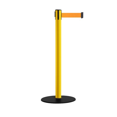 Montour Line Retr. Belt Stanchion, Low Base, 2.5in YLW Post  11' Fl.Org Belt S400-YW-FOR-110